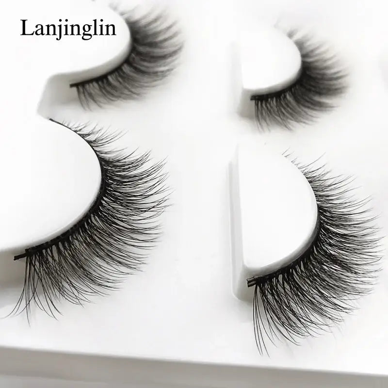 LANJINGLIN 3 Pairs 3D Faux Mink Hair False Eyelashes – Soft Wispy Fluffy Reusable Lashes
