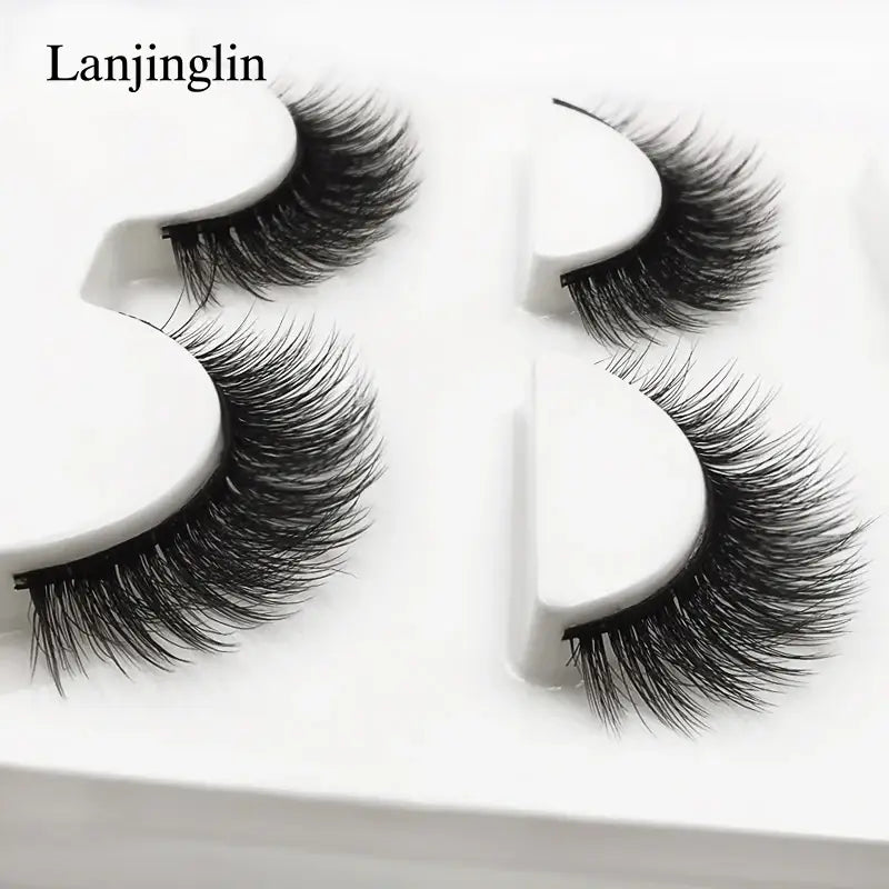 LANJINGLIN 3 Pairs 3D Faux Mink Hair False Eyelashes – Soft Wispy Fluffy Reusable Lashes
