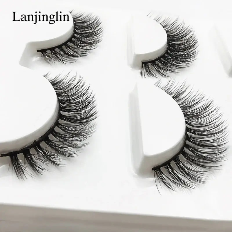 LANJINGLIN 3 Pairs 3D Faux Mink Hair False Eyelashes – Soft Wispy Fluffy Reusable Lashes