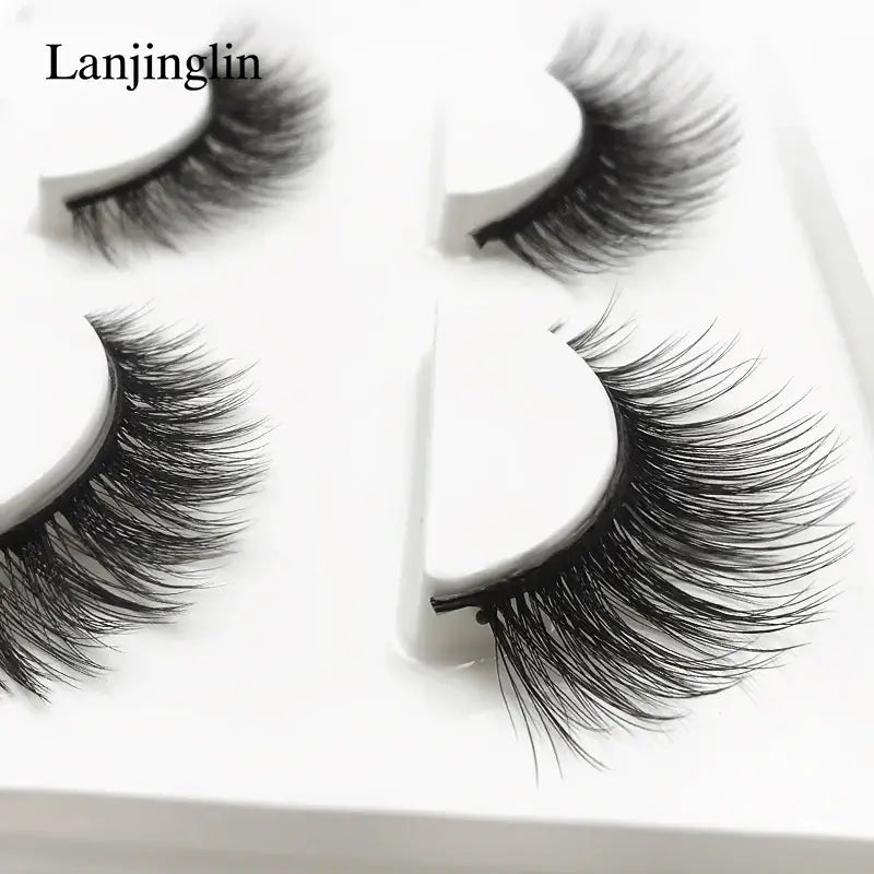 LANJINGLIN 3 Pairs 3D Faux Mink Hair False Eyelashes – Soft Wispy Fluffy Reusable Lashes