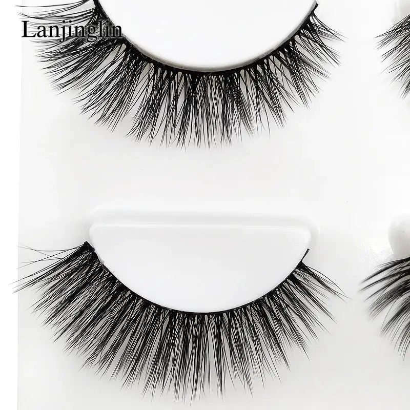 LANJINGLIN 3 Pairs 3D Faux Mink Hair False Eyelashes – Soft Wispy Fluffy Reusable Lashes