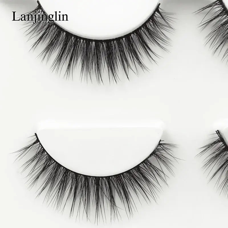 LANJINGLIN 3 Pairs 3D Faux Mink Hair False Eyelashes – Soft Wispy Fluffy Reusable Lashes