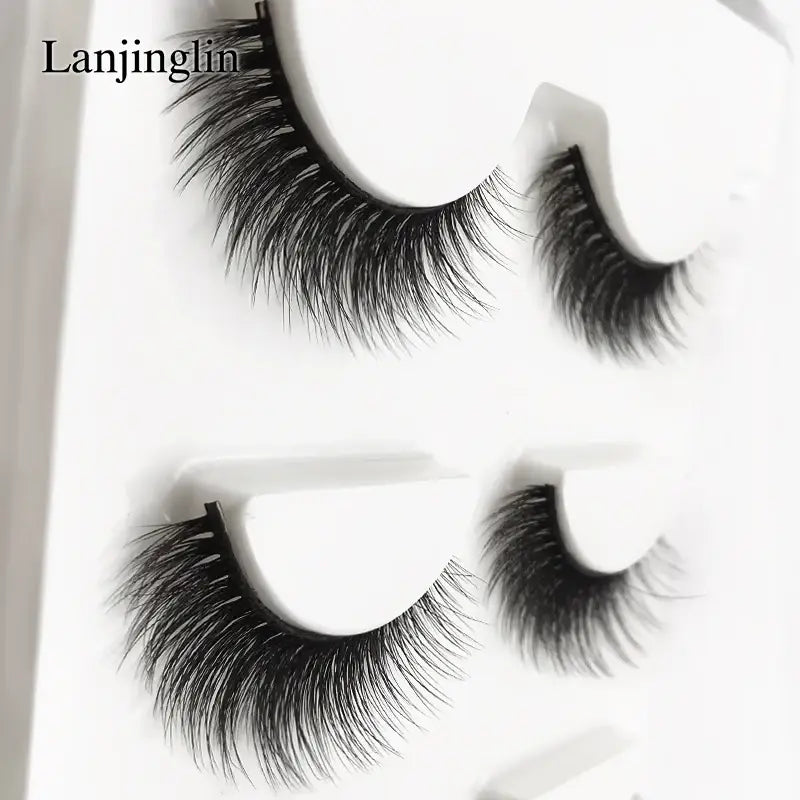 LANJINGLIN 3 Pairs 3D Faux Mink Hair False Eyelashes – Soft Wispy Fluffy Reusable Lashes