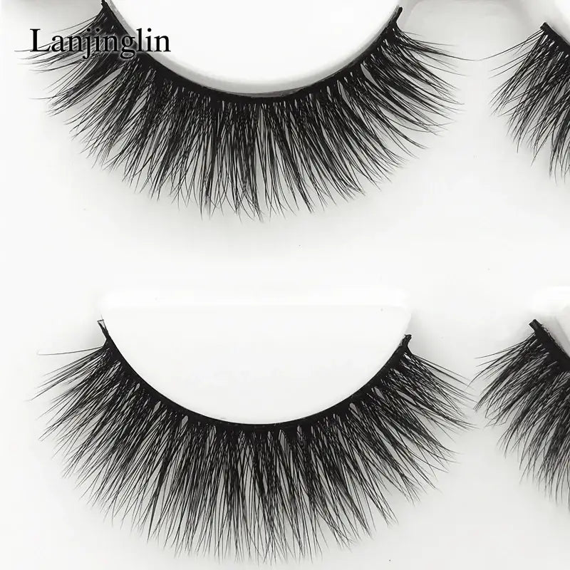 LANJINGLIN 3 Pairs 3D Faux Mink Hair False Eyelashes – Soft Wispy Fluffy Reusable Lashes