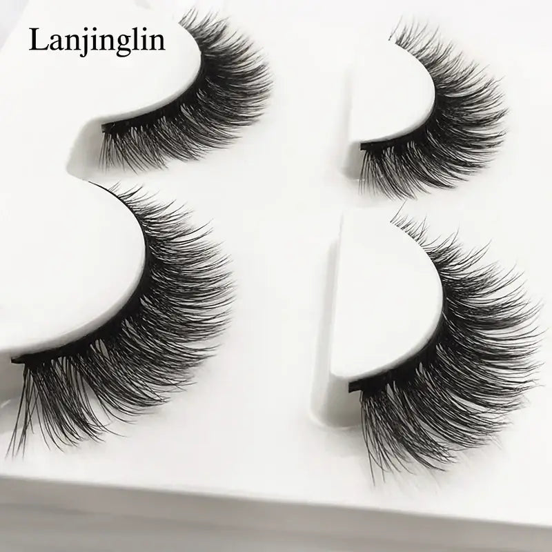 LANJINGLIN 3 Pairs 3D Faux Mink Hair False Eyelashes – Soft Wispy Fluffy Reusable Lashes