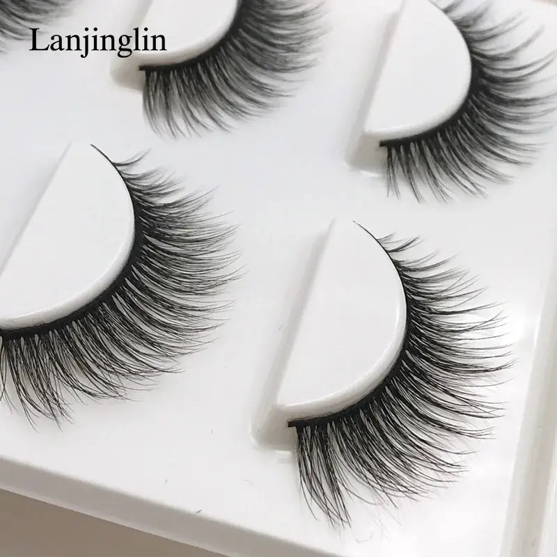 LANJINGLIN 3 Pairs 3D Faux Mink Hair False Eyelashes – Soft Wispy Fluffy Reusable Lashes