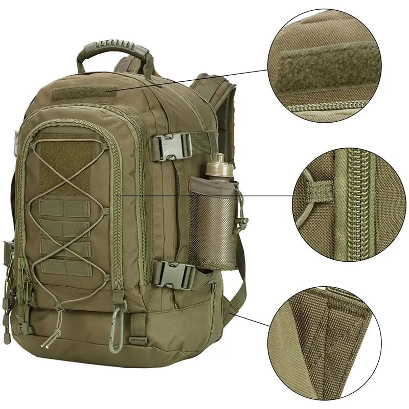 65L Military Tactical Backpack for Hiking Camping Travel with MOLLE System and Expandable Size