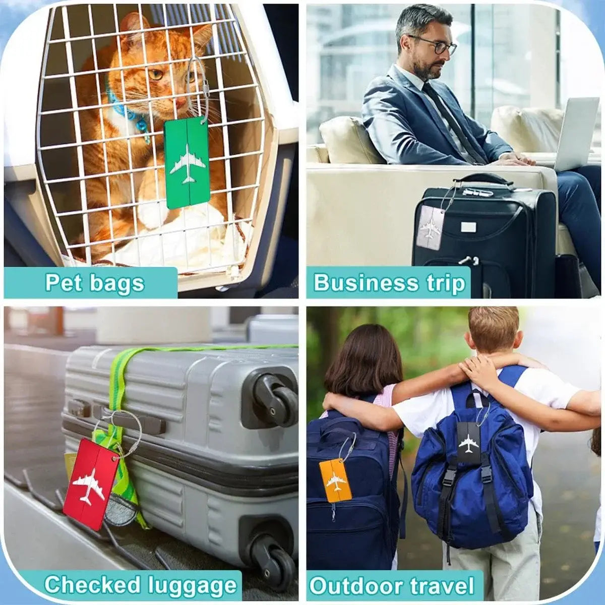 Aluminium Alloy Aircraft Luggage Tag – Durable Anti-Lost Travel ID Tag with Name Card Solid Color Travel Accessory