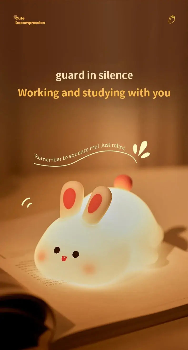 LED Silicone Rabbit Night Light – Touch Sensor Cute Animal Lamp USB Rechargeable Kids Bedroom Decor & Bedside Lamp