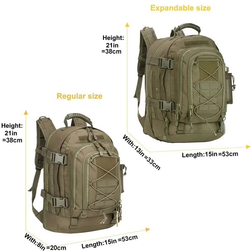 65L Military Tactical Backpack for Hiking Camping Travel with MOLLE System and Expandable Size
