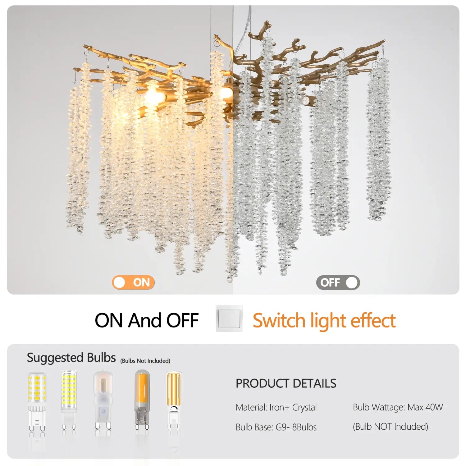 Modern Golden Chandelier Cascading Crystal Strings - Lighting for Living Room Dining Room Foyer