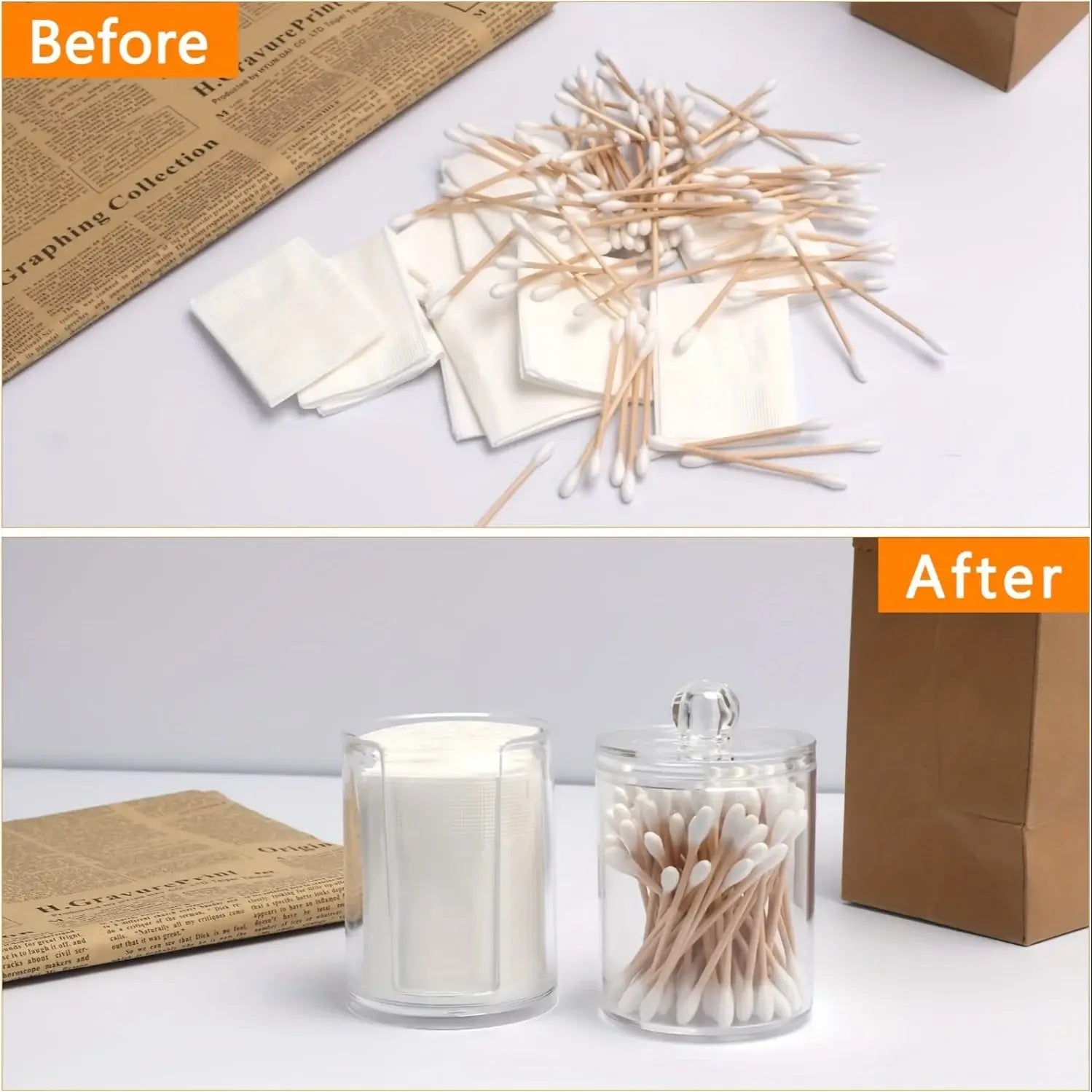 Acrylic Storage Box Bathroom Jar Makeup Organizer Cotton Round Pad Holder Cotton Swab Box Qtip Holder Dispenser