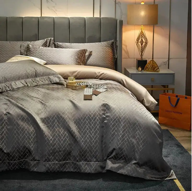 Luxury Black Gold Jacquard Egyptian Cotton Bedding Set - 4/6 Pcs