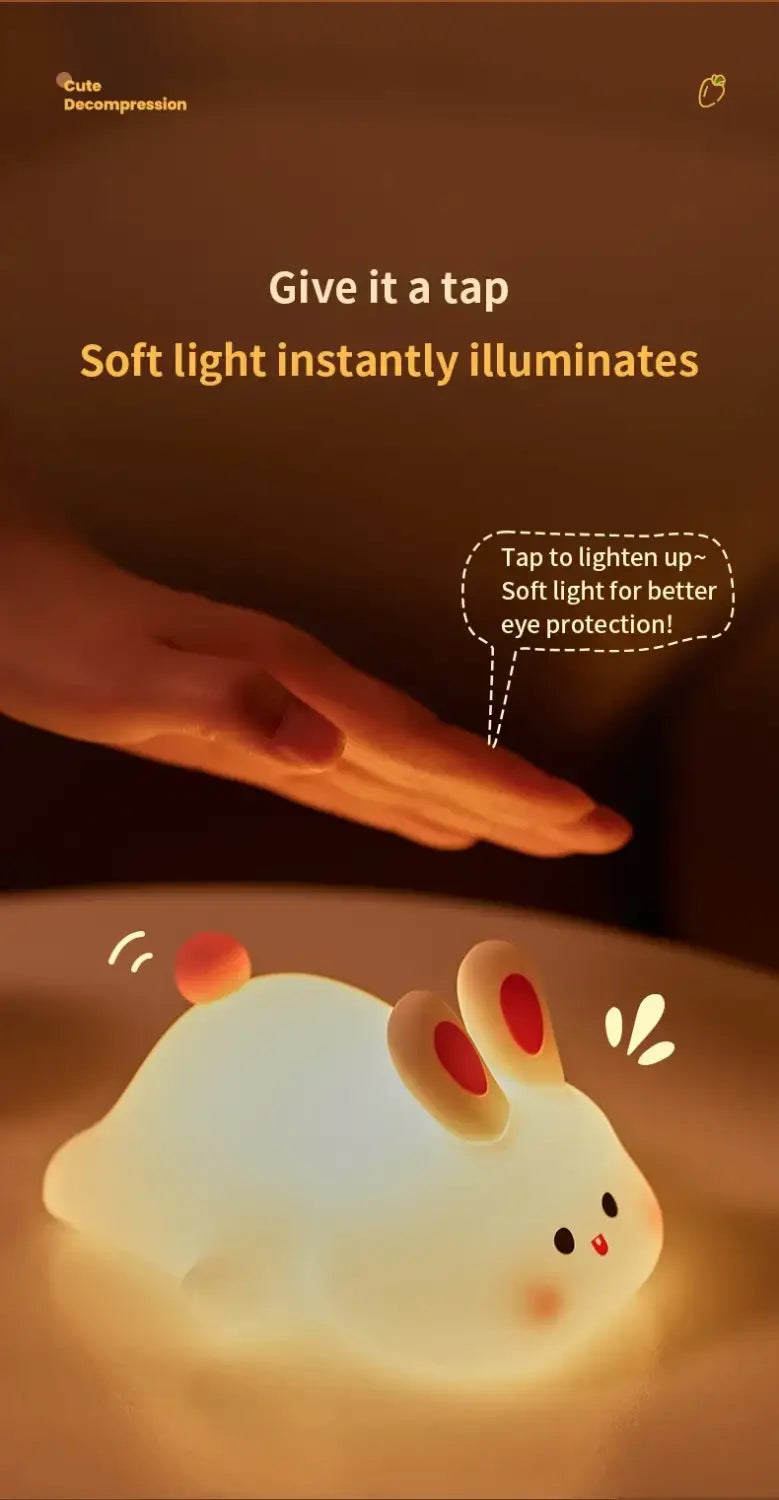 LED Silicone Rabbit Night Light – Touch Sensor Cute Animal Lamp USB Rechargeable Kids Bedroom Decor & Bedside Lamp