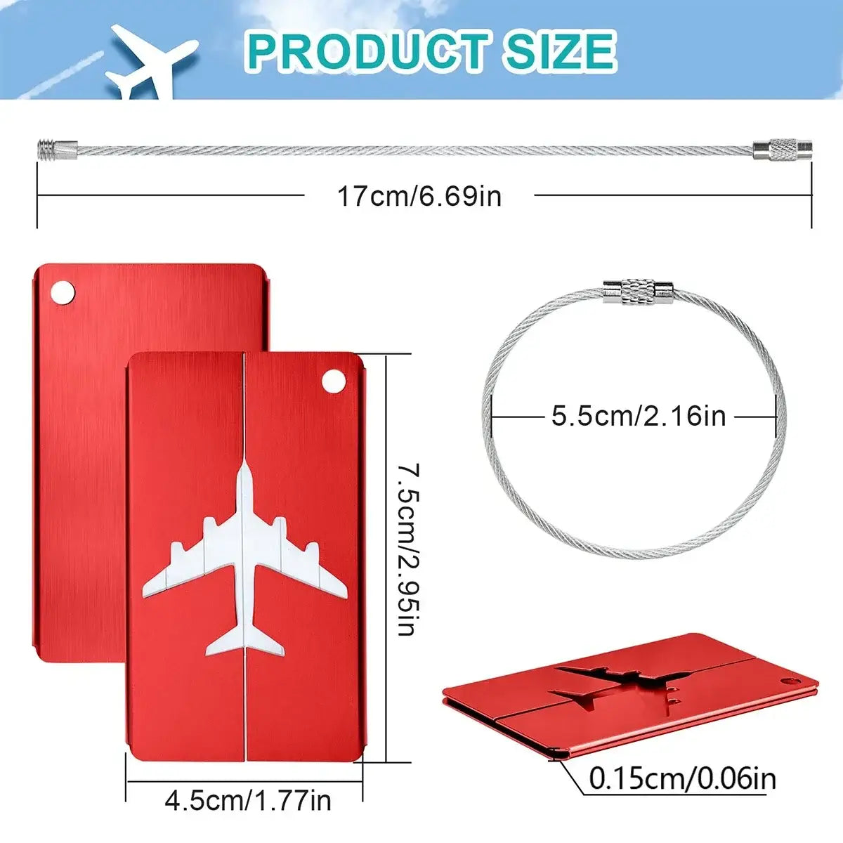 Aluminium Alloy Aircraft Luggage Tag – Durable Anti-Lost Travel ID Tag with Name Card Solid Color Travel Accessory