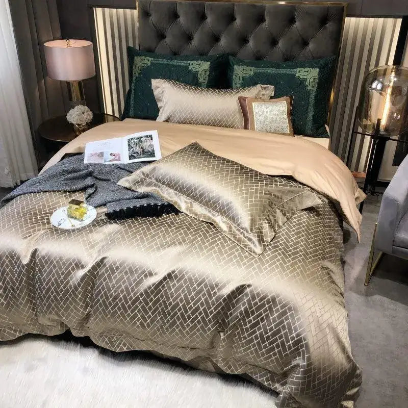 Luxury Black Gold Jacquard Egyptian Cotton Bedding Set - 4/6 Pcs