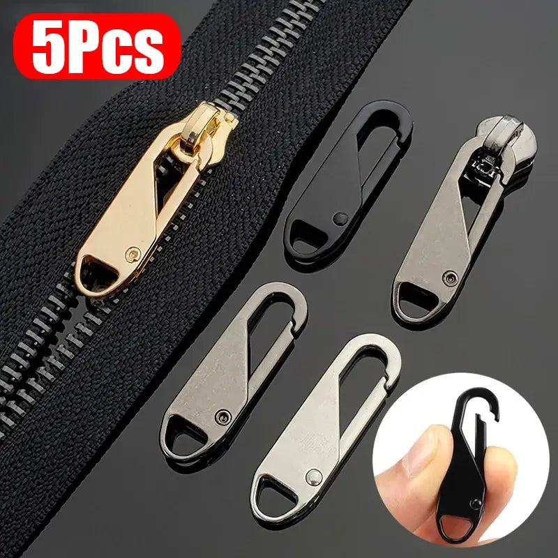 5pcs Universal Replacement Zipper Slider Pullers – Metal Alloy Zip Repair Kit for Luggage Bags Jackets & DIY Sewing