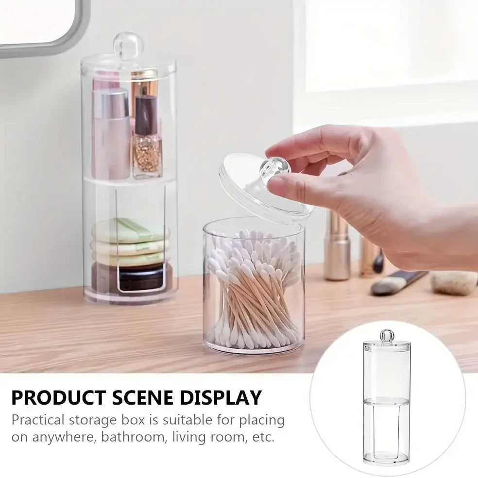 Acrylic Storage Box Bathroom Jar Makeup Organizer Cotton Round Pad Holder Cotton Swab Box Qtip Holder Dispenser