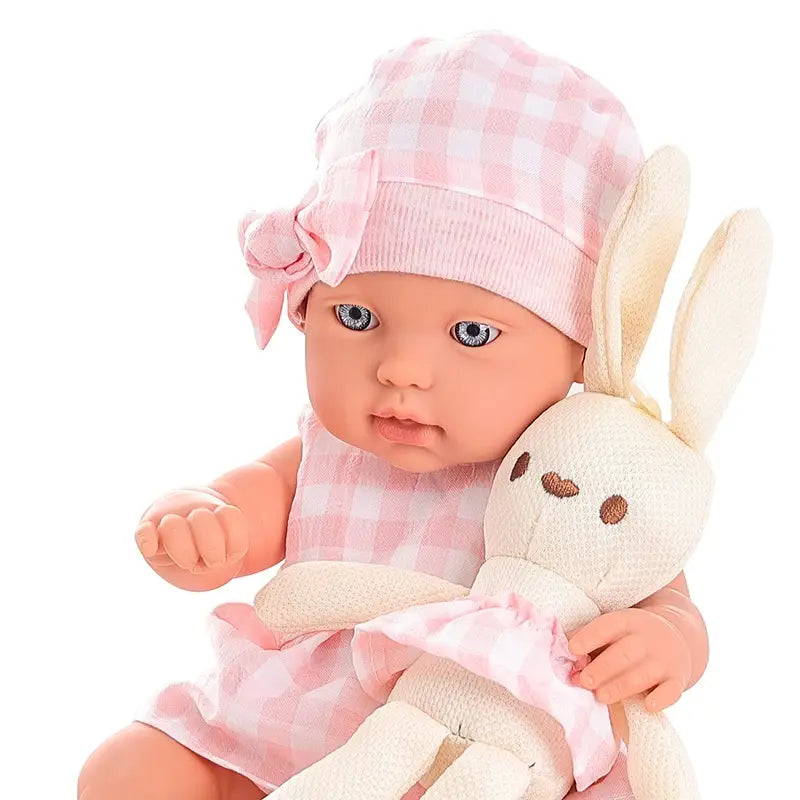 14-Inch Baby Doll with Cute Rabbit Clothes & Sleeping Basket – Soothing Newborn Doll Gift for Girls