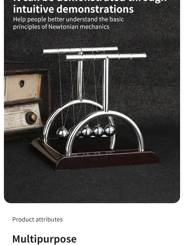 Newton’s Cradle Steel Ball Pendulum Desktop Toy – Physics Teaching Aid Stress Relief & Home Office Decoration