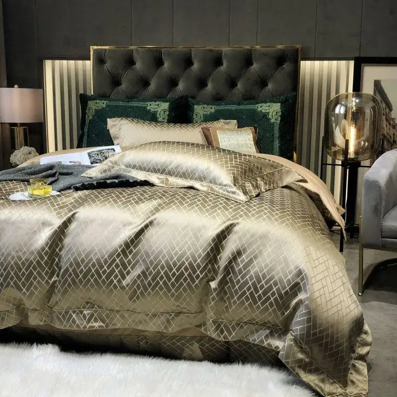 Luxury Black Gold Jacquard Egyptian Cotton Bedding Set - 4/6 Pcs