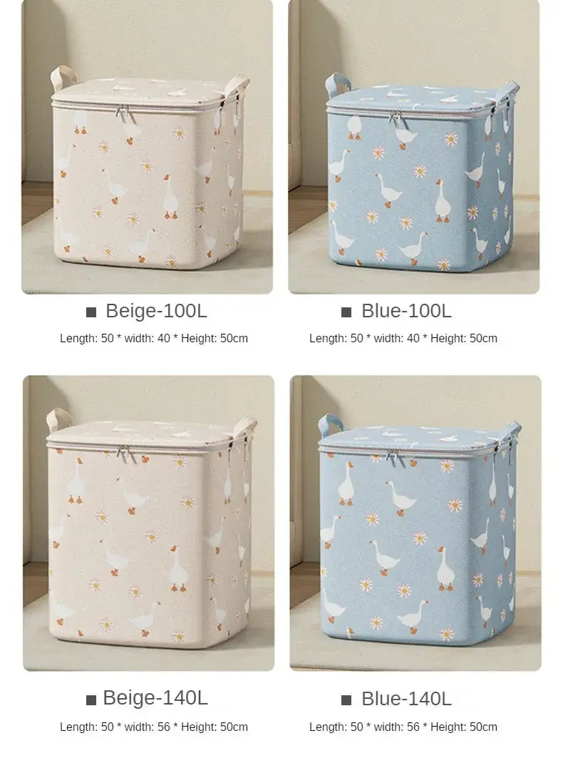 Large Capacity Clothes & Quilt Storage Bag – Foldable Non-Woven Wardrobe Organizer Box (100L / 140L / 180L)