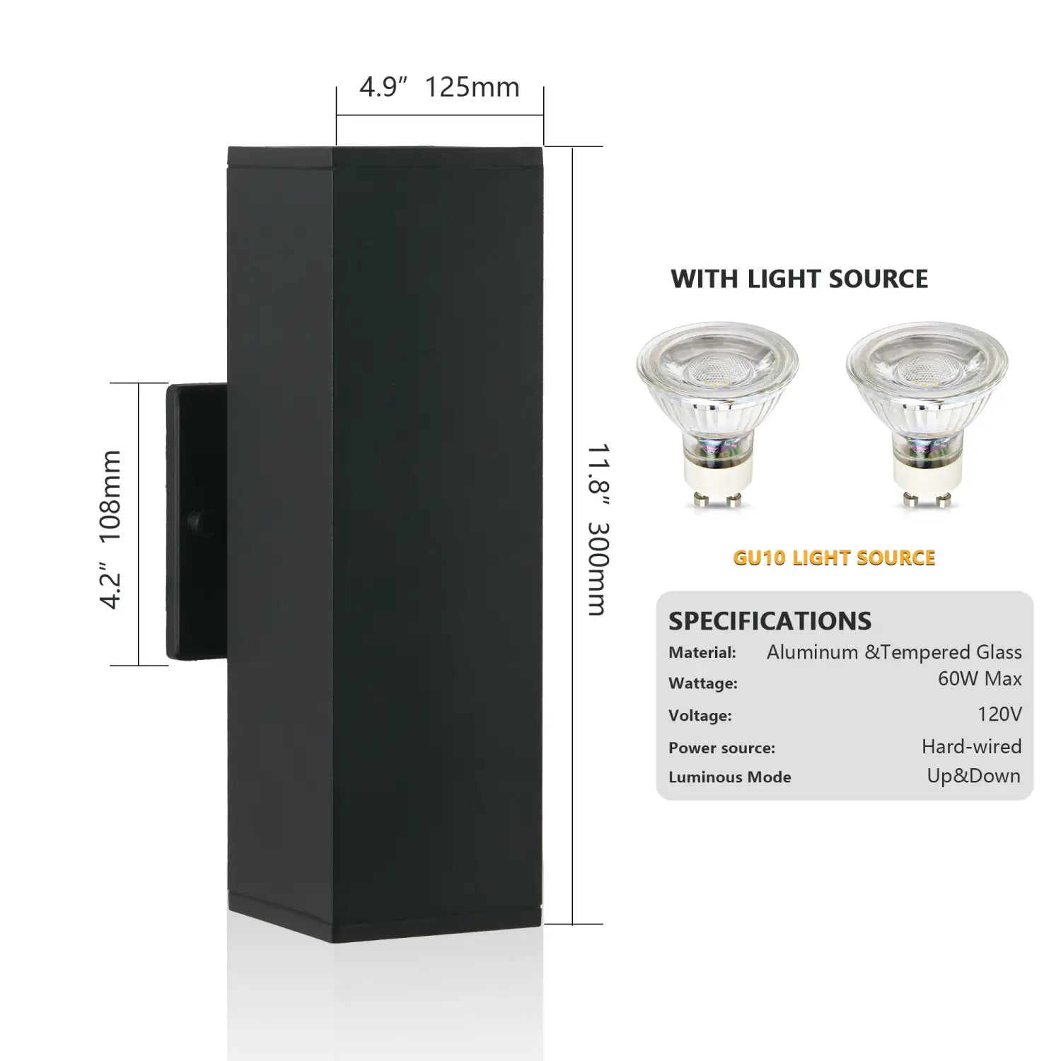 2-Pack Outdoor Wall Light IP65 Waterproof Up & Down GU10 Bulb Sconce for Porch Patio Garage