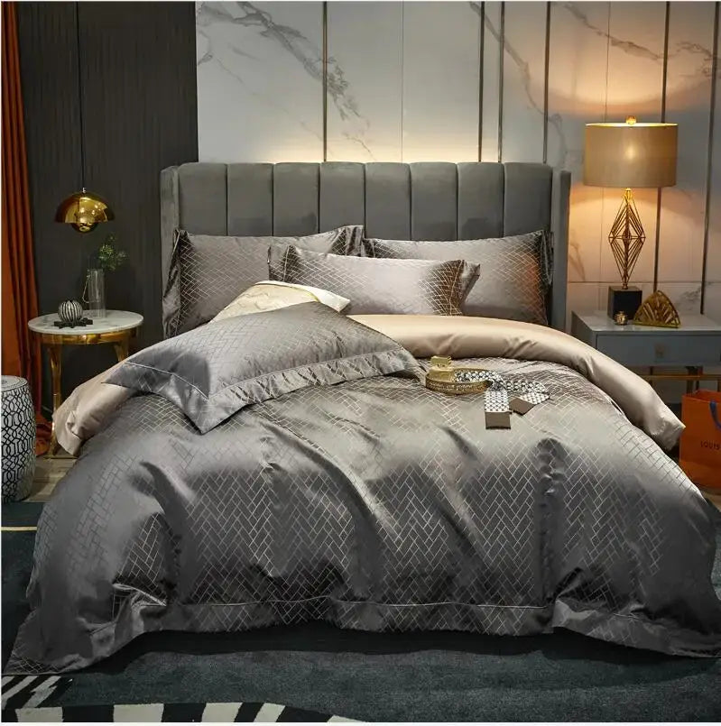 Luxury Black Gold Jacquard Egyptian Cotton Bedding Set - 4/6 Pcs