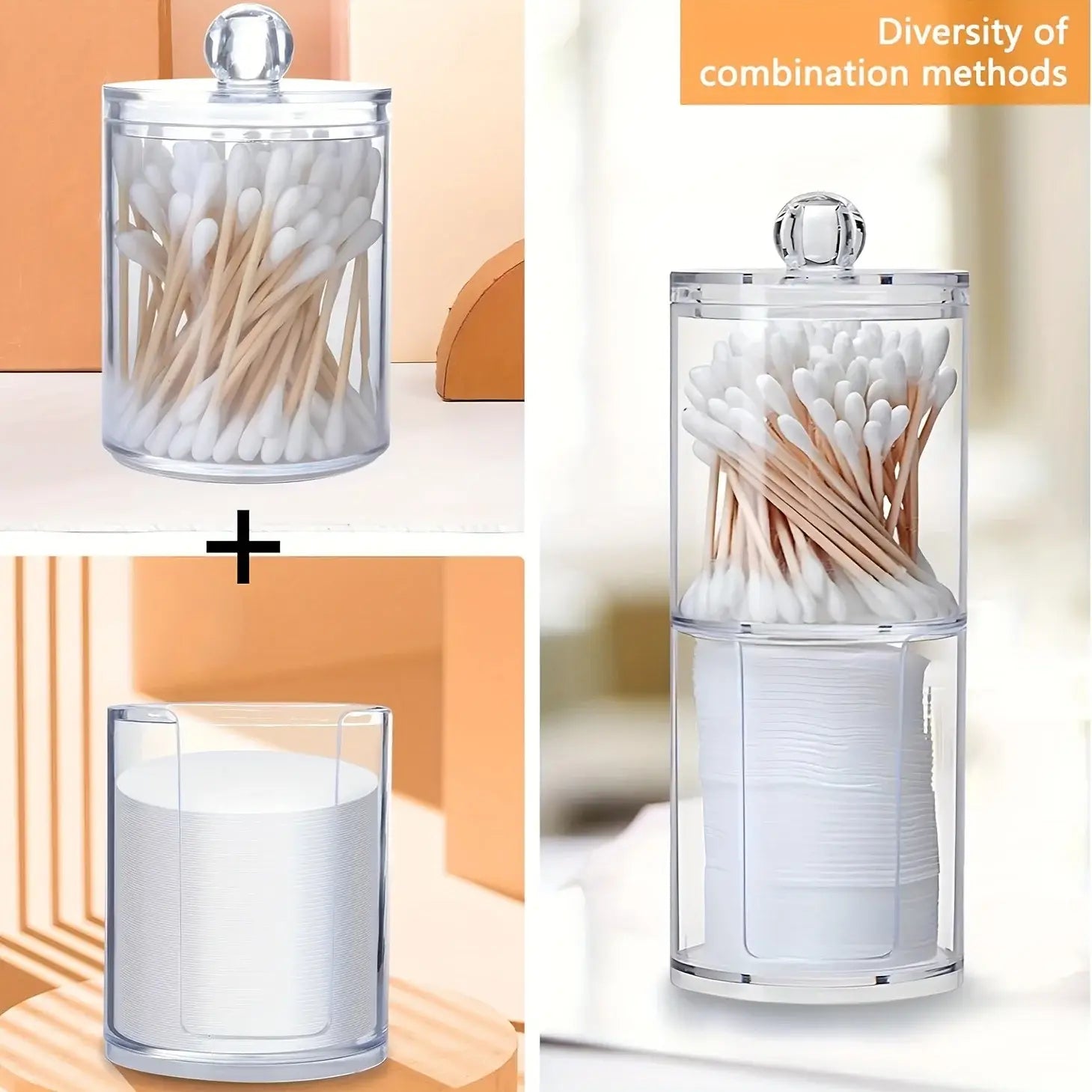 Acrylic Storage Box Bathroom Jar Makeup Organizer Cotton Round Pad Holder Cotton Swab Box Qtip Holder Dispenser
