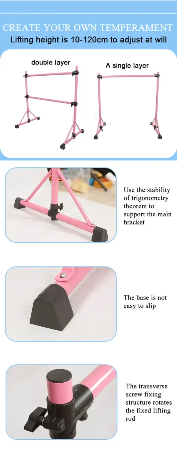 Portable 4ft Double Ballet Barre – Freestanding Ballet Yoga & Stretch Training Bar for Home or Studio