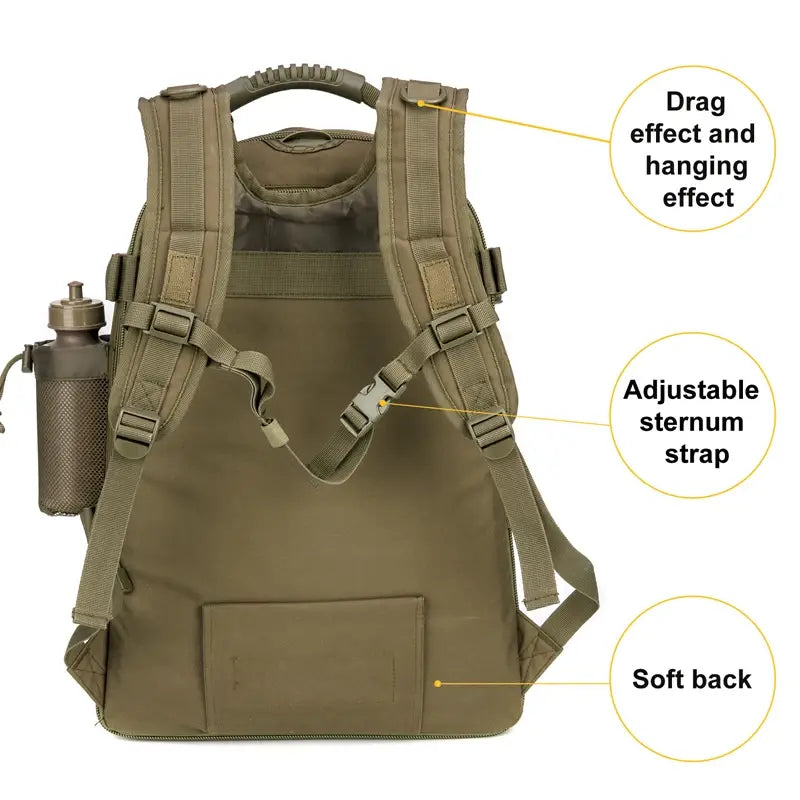 65L Military Tactical Backpack for Hiking Camping Travel with MOLLE System and Expandable Size