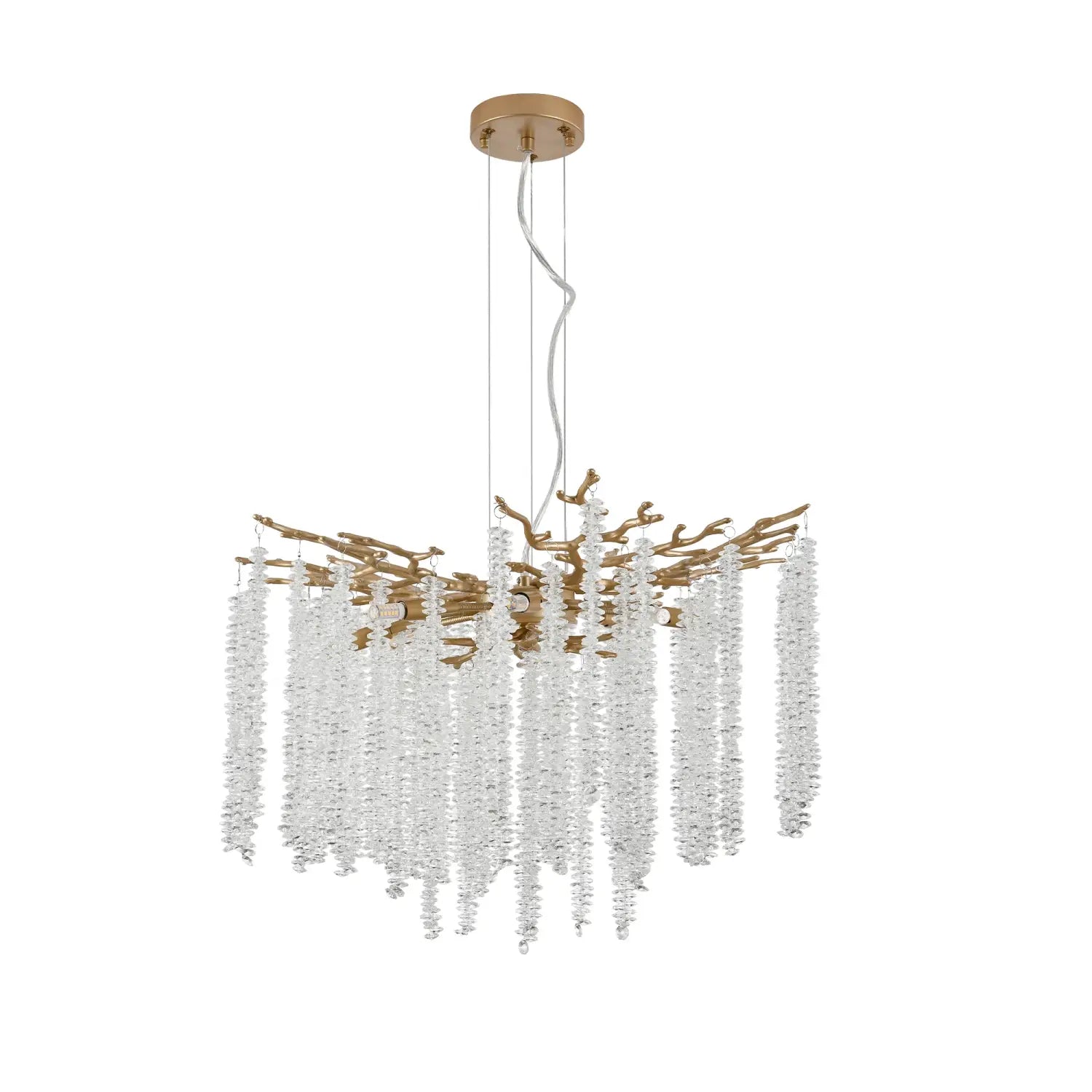 Modern Golden Chandelier Cascading Crystal Strings - Lighting for Living Room Dining Room Foyer