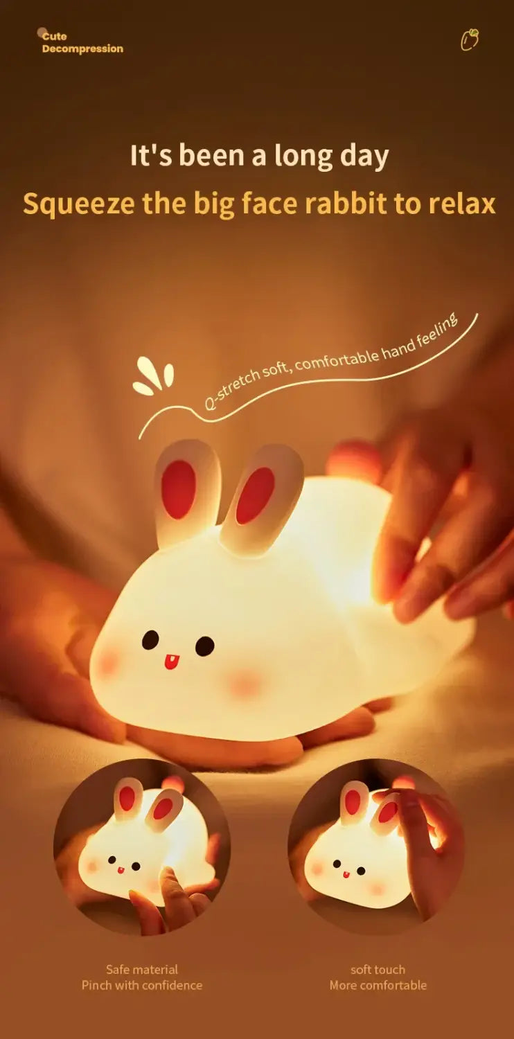 LED Silicone Rabbit Night Light – Touch Sensor Cute Animal Lamp USB Rechargeable Kids Bedroom Decor & Bedside Lamp