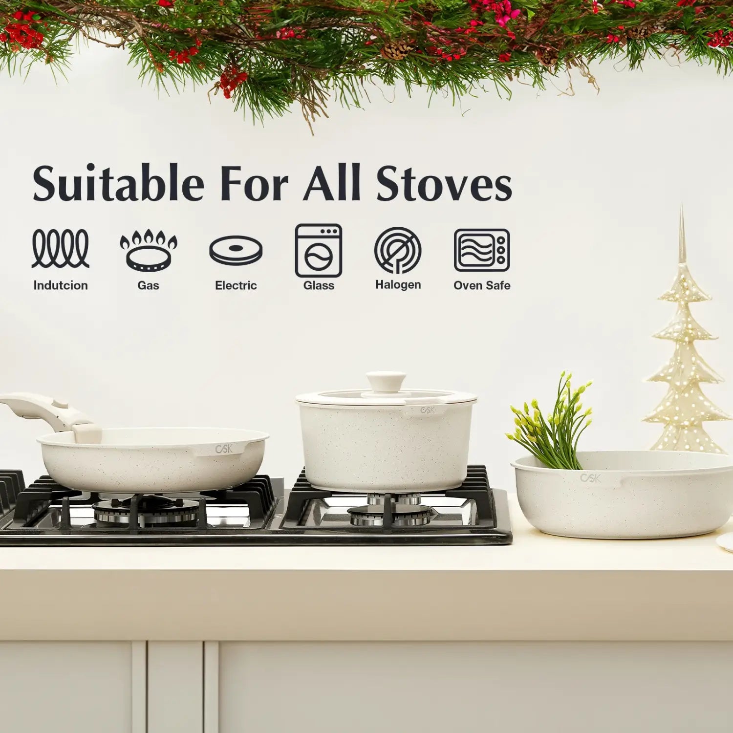 17-Piece Nonstick Cookware Set with Detachable Handle Silicone Lids & Utensils Oven Safe