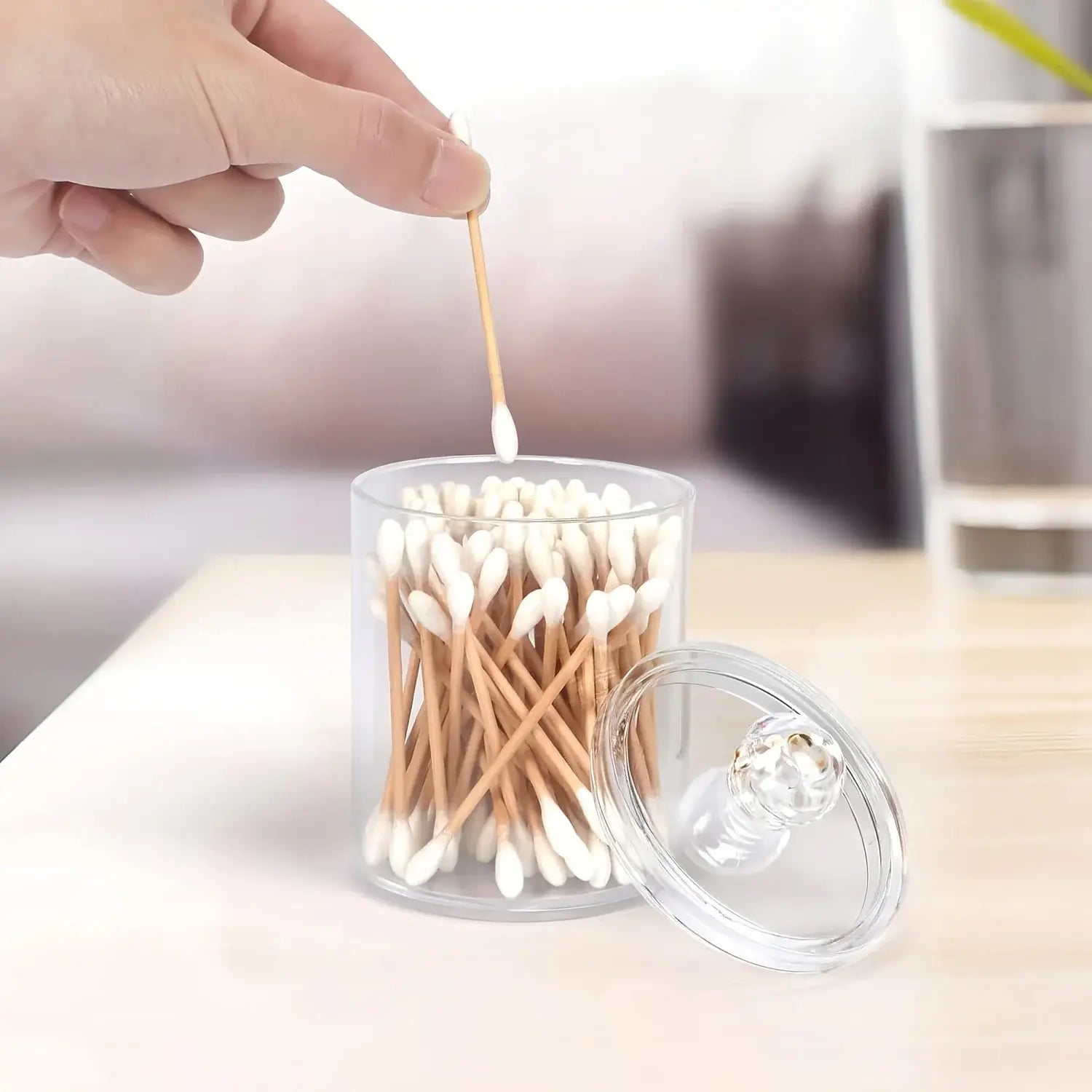 Acrylic Storage Box Bathroom Jar Makeup Organizer Cotton Round Pad Holder Cotton Swab Box Qtip Holder Dispenser