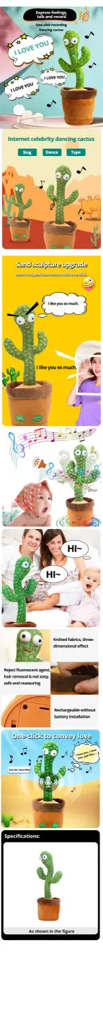Dancing Cactus Toy – Talking Singing Wriggling Plush Toy with Light & Sound | Repeats What You Say | Fun Interactive