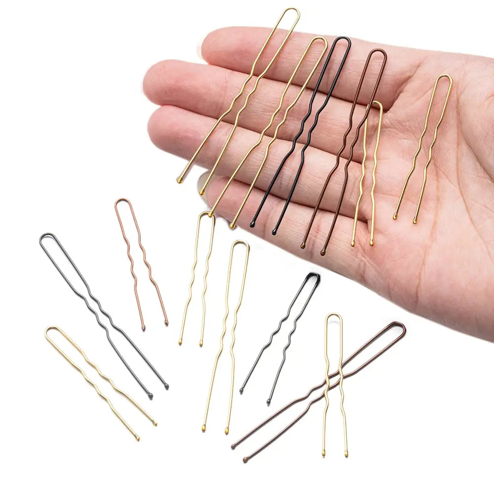 U-Shaped Gold Brown Plated Hairpins Metal Bobby Pins for Buns Hair Styling Salon Accessories