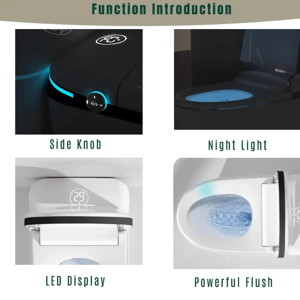 Luxury Smart Toilet with Bidet Seat Auto Open/Close Foot Sensor LED Display & Night Light