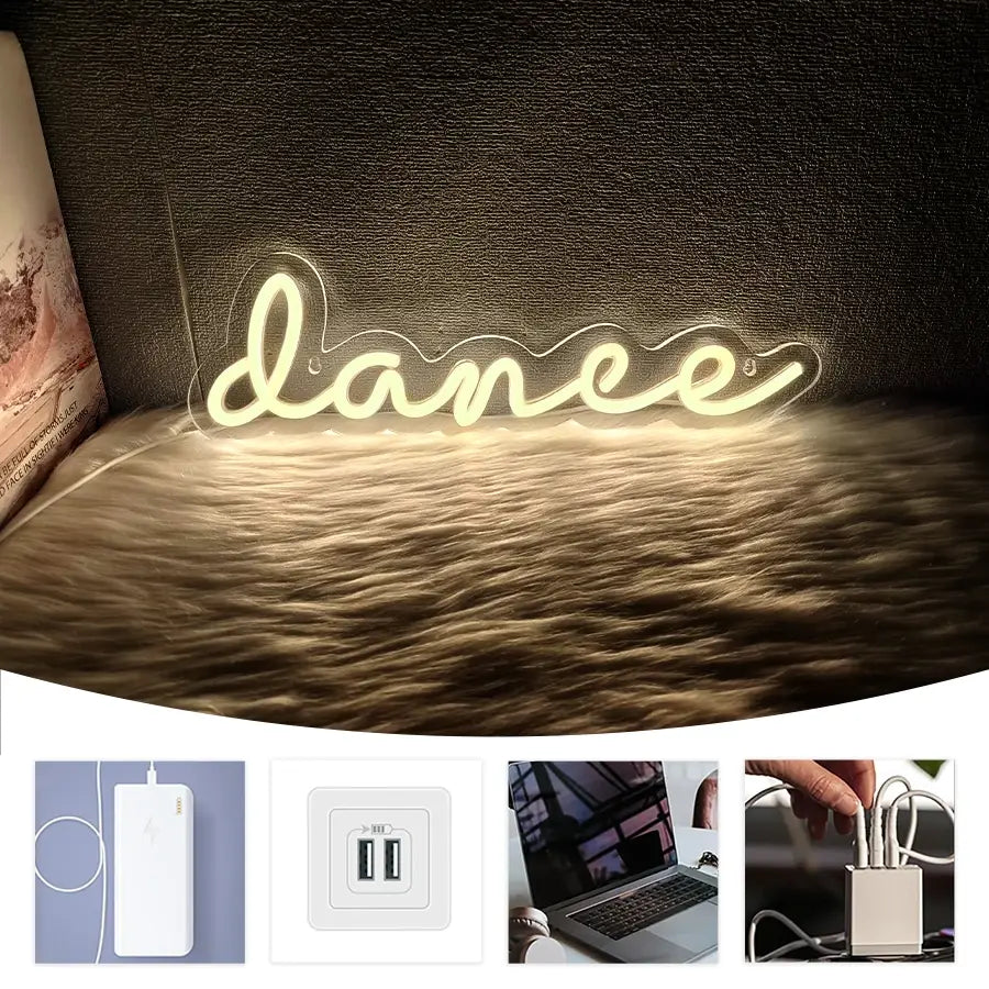 LED Dance Neon Sign – USB-Powered Wall Light for Weddings Parties Dance Studios Bars & Home Decor