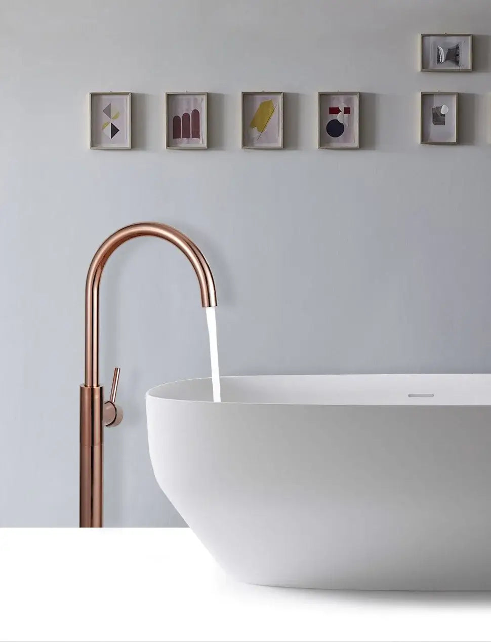 Bathroom Bathtub Floor Stand Faucet Rose Gold Mixer Single Handle Tap 360 Rotation Spout With Brass Hand Hot &Cold