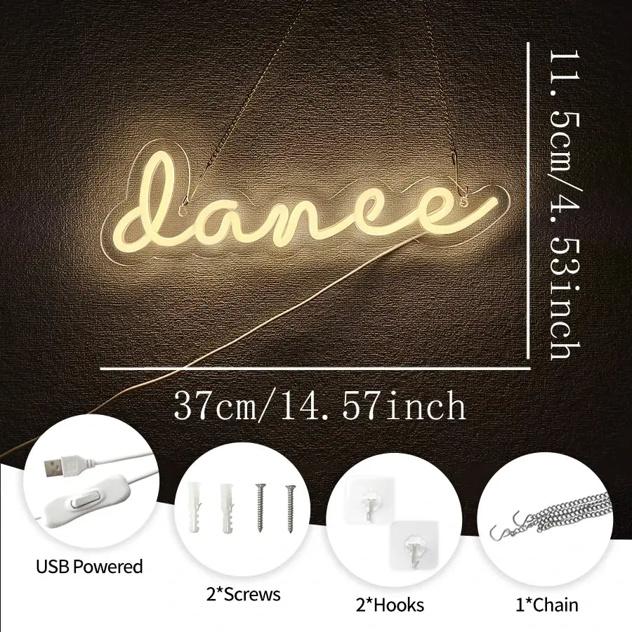 LED Dance Neon Sign – USB-Powered Wall Light for Weddings Parties Dance Studios Bars & Home Decor