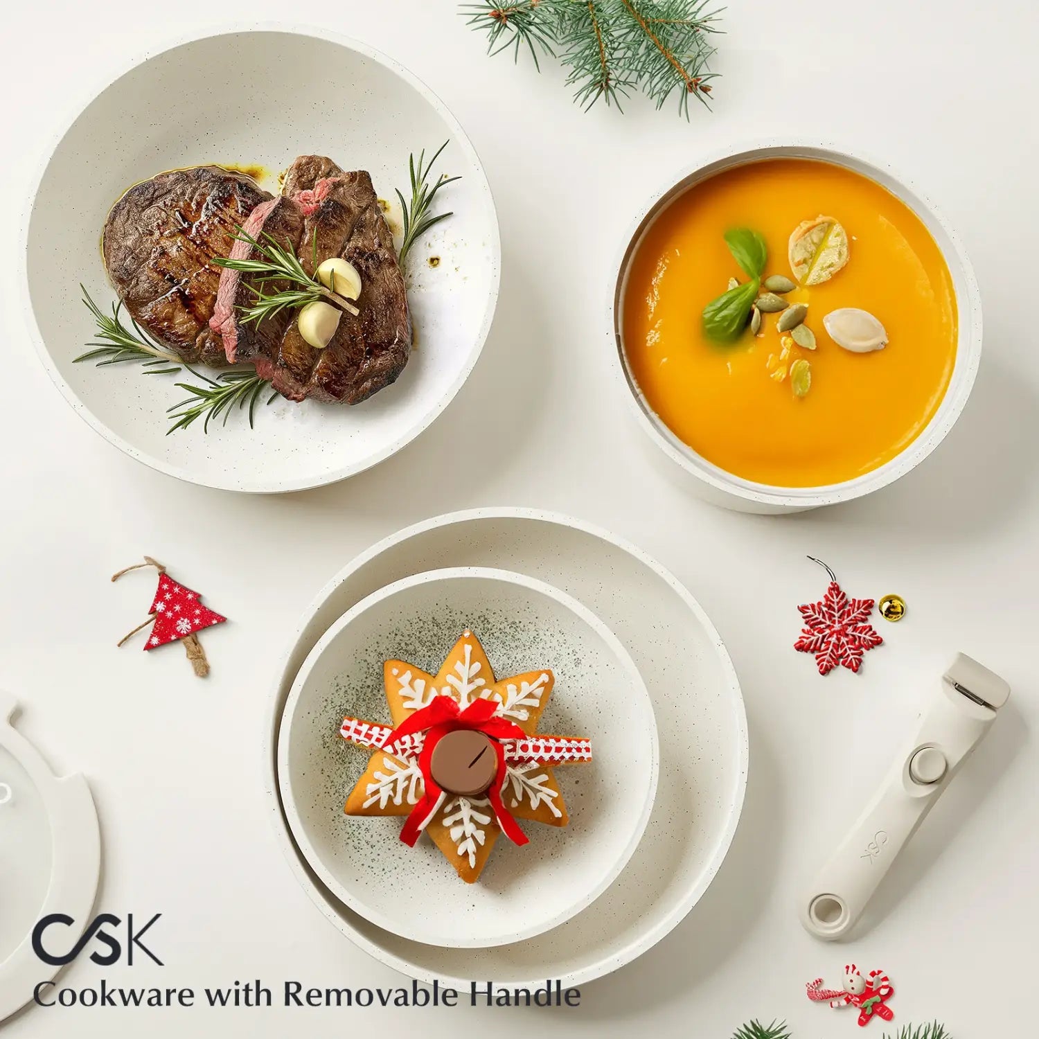 17-Piece Nonstick Cookware Set with Detachable Handle Silicone Lids & Utensils Oven Safe