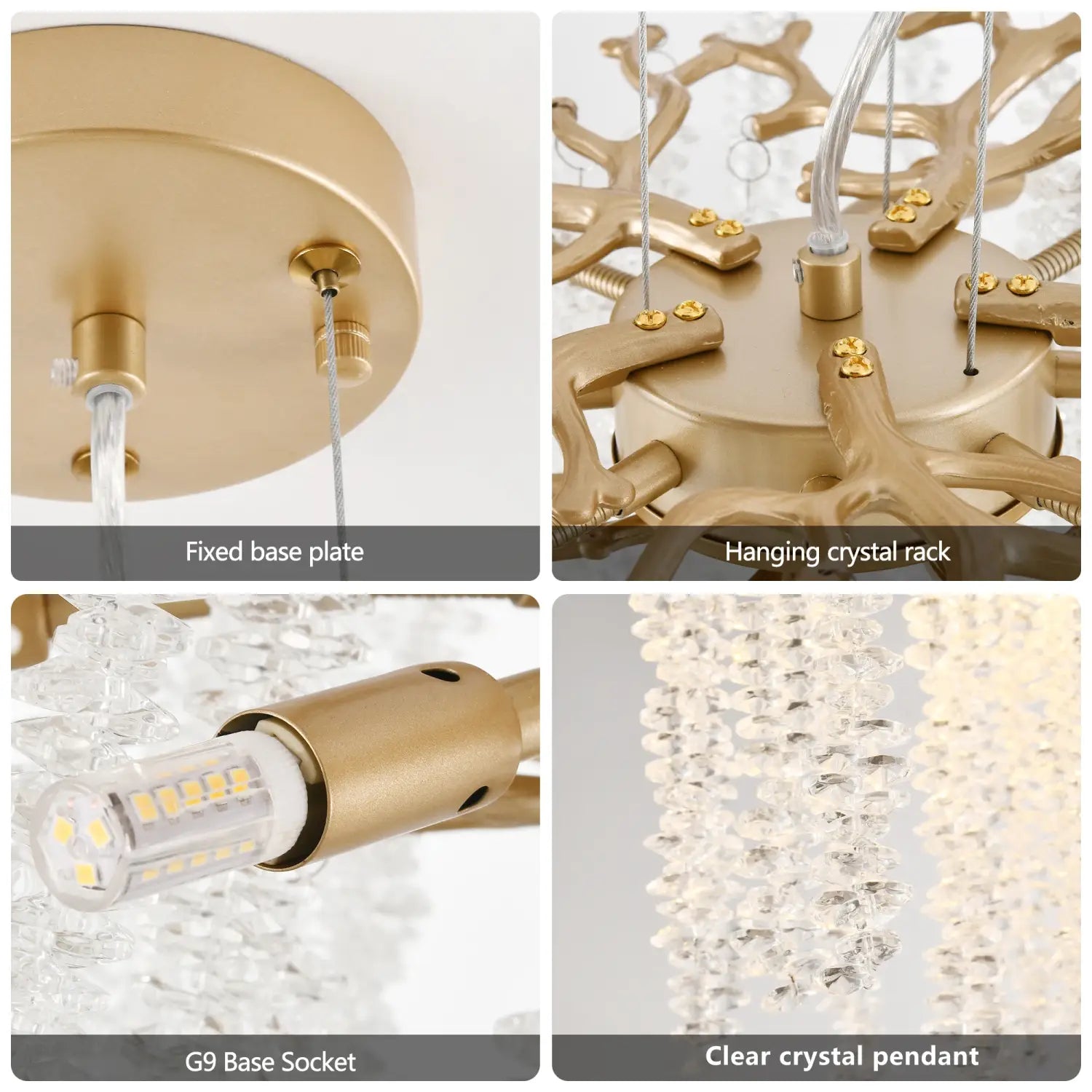 Modern Golden Chandelier Cascading Crystal Strings - Lighting for Living Room Dining Room Foyer