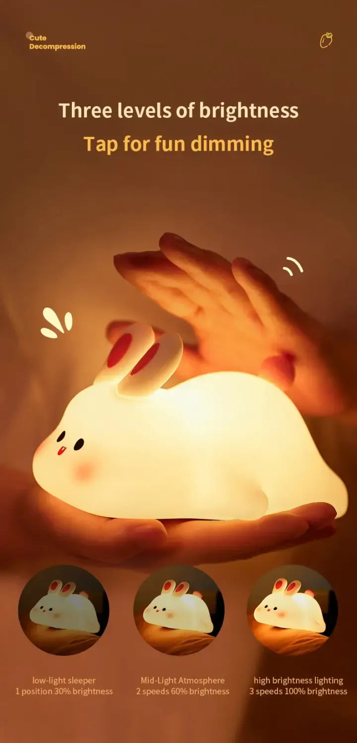 LED Silicone Rabbit Night Light – Touch Sensor Cute Animal Lamp USB Rechargeable Kids Bedroom Decor & Bedside Lamp
