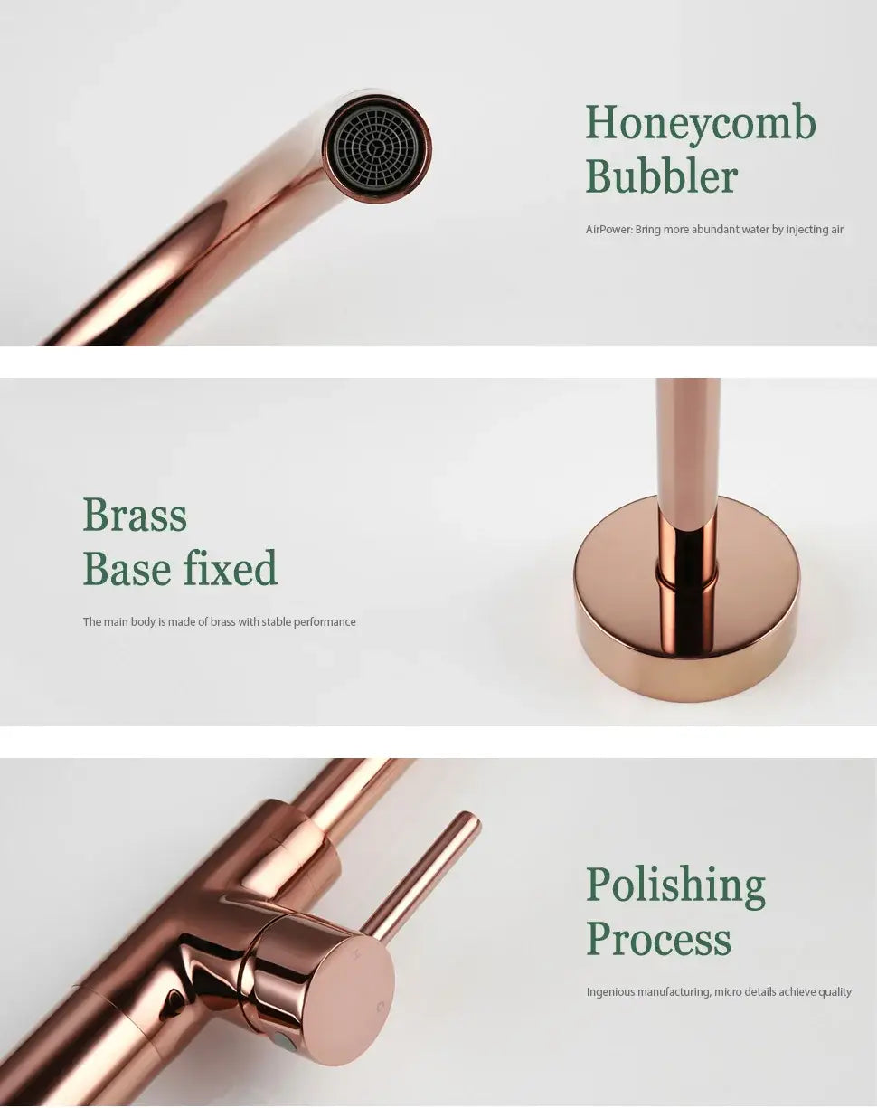 Bathroom Bathtub Floor Stand Faucet Rose Gold Mixer Single Handle Tap 360 Rotation Spout With Brass Hand Hot &Cold