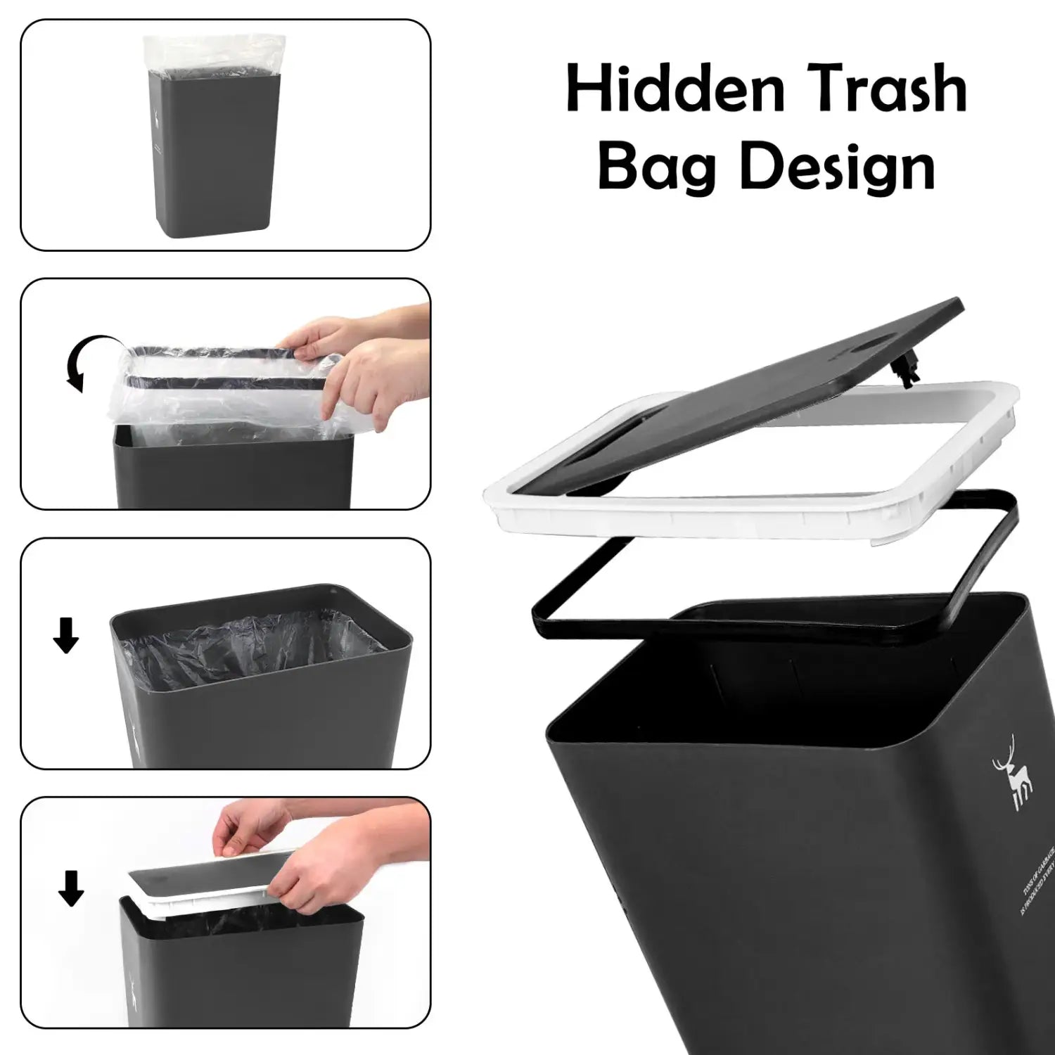 3-Pack 4 Gallon Press Top Trash Can with Lid Small Plastic Dog-Proof Waste Bin for Kitchen Office & Bathroom