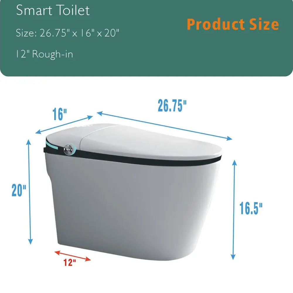 Luxury Smart Toilet with Bidet Seat Auto Open/Close Foot Sensor LED Display & Night Light