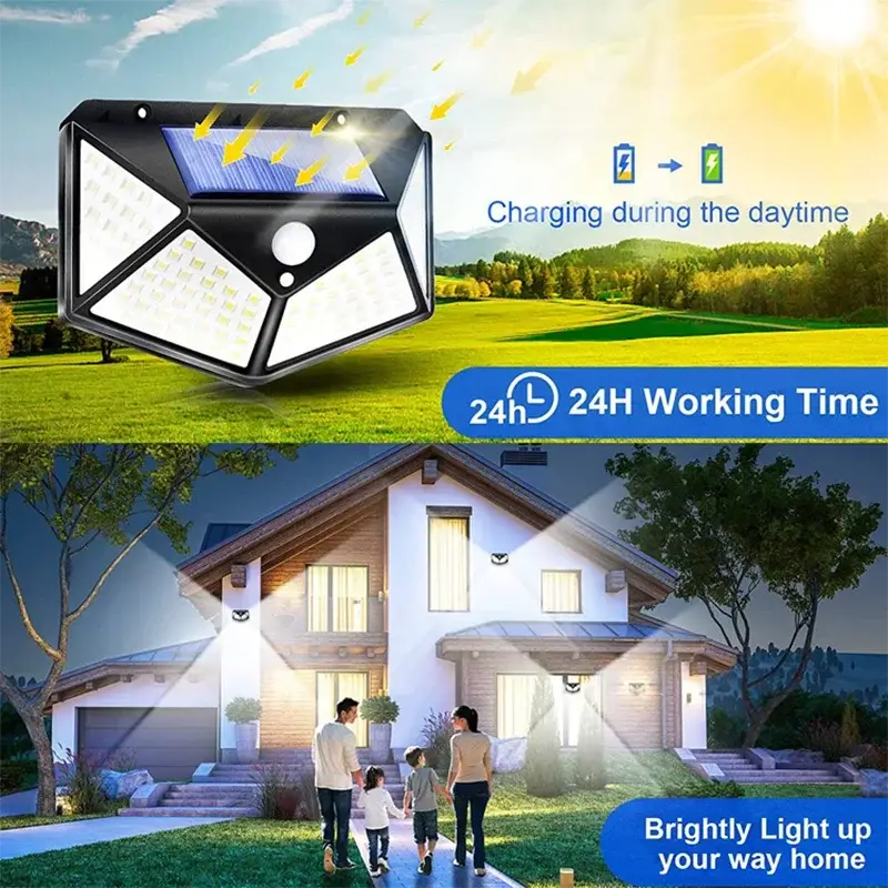 1/2/4/6Pcs 100 LED Outdoor Solar Wall Lights with PIR Motion Sensor – Waterproof Garden Security Lamps