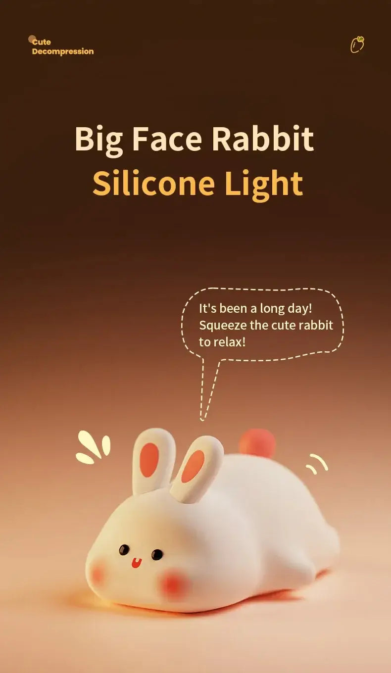 LED Silicone Rabbit Night Light – Touch Sensor Cute Animal Lamp USB Rechargeable Kids Bedroom Decor & Bedside Lamp