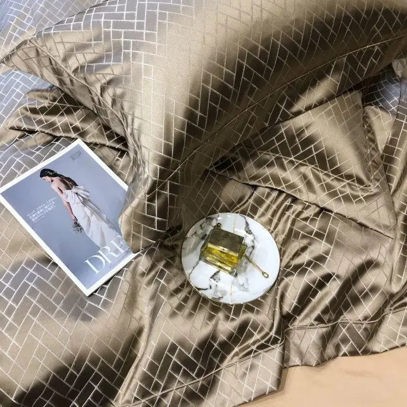 Luxury Black Gold Jacquard Egyptian Cotton Bedding Set - 4/6 Pcs